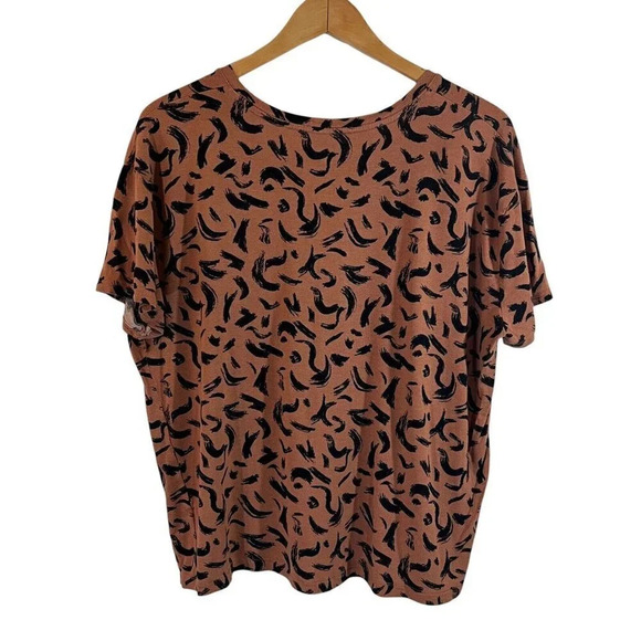 Nine West Abstract V Neck T Shirt Plus XXL Soft Spun Light Brown Black Stretch - Picture 2 of 6